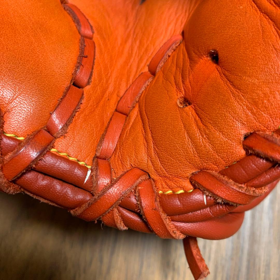 ファーストミット左利き用　オレンジ レザー 野球グローブ 軟式用ミズノ