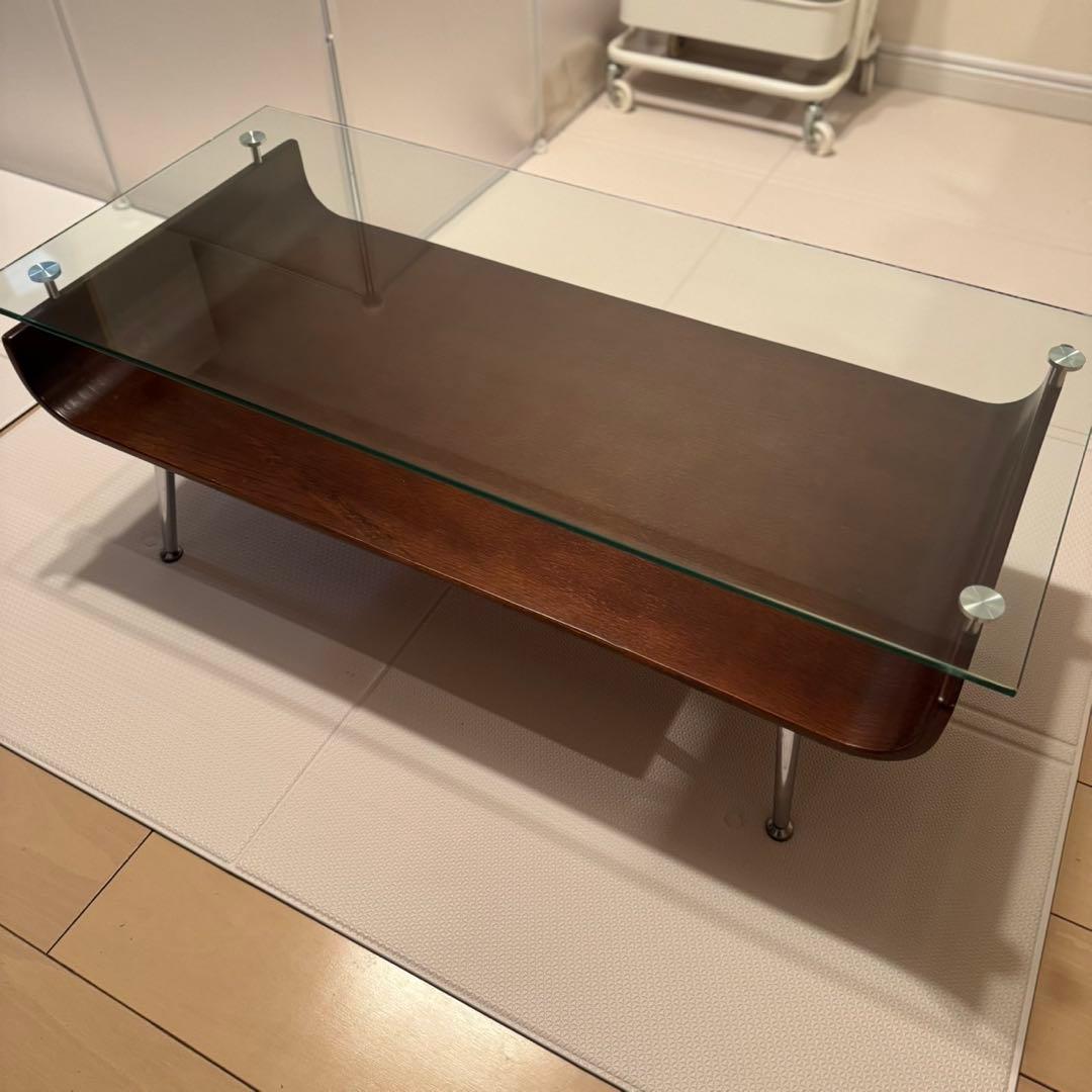 収納付きガラステーブル（ローテーブル）