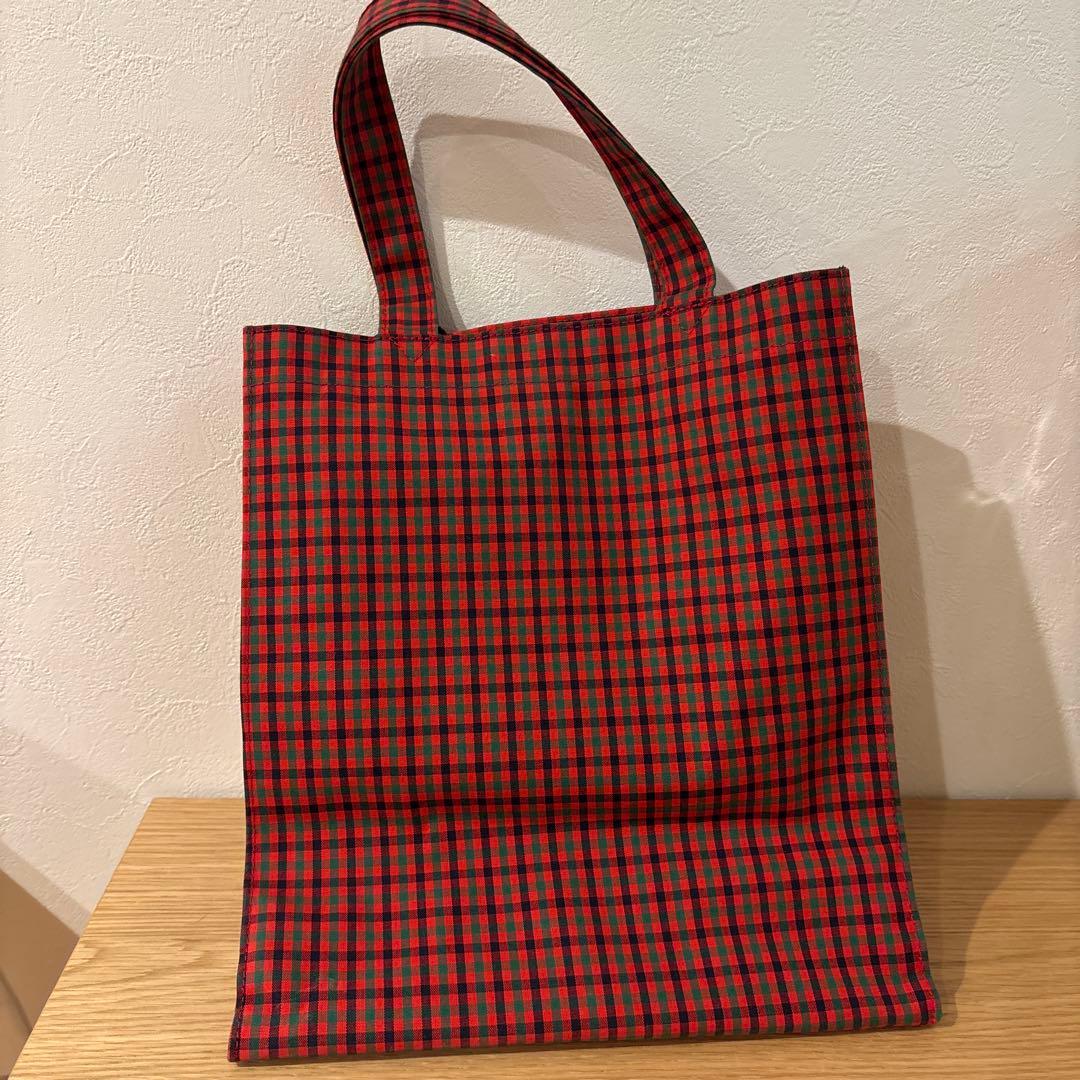 ファミリア　familiar 赤チェックトートバッグ大