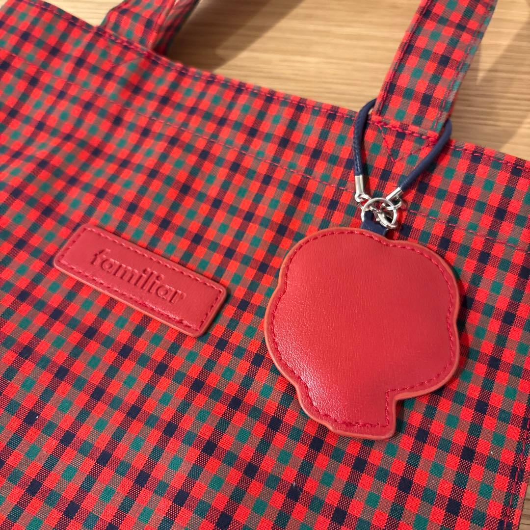 ファミリア　familiar 赤チェックトートバッグ大
