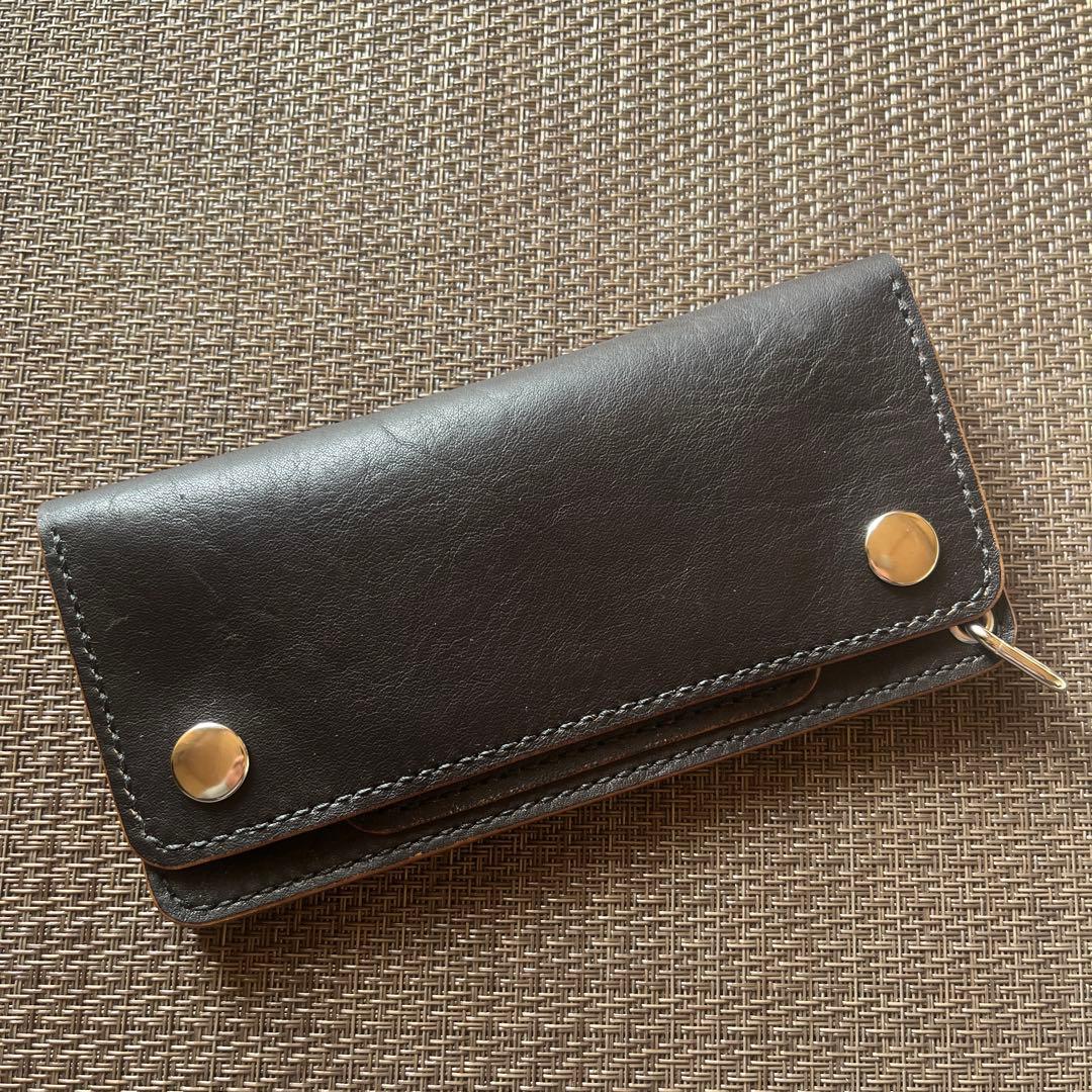 【週末限定価格】MARYAMホースフロントロングトラッカーウォレット茶芯ニッケル