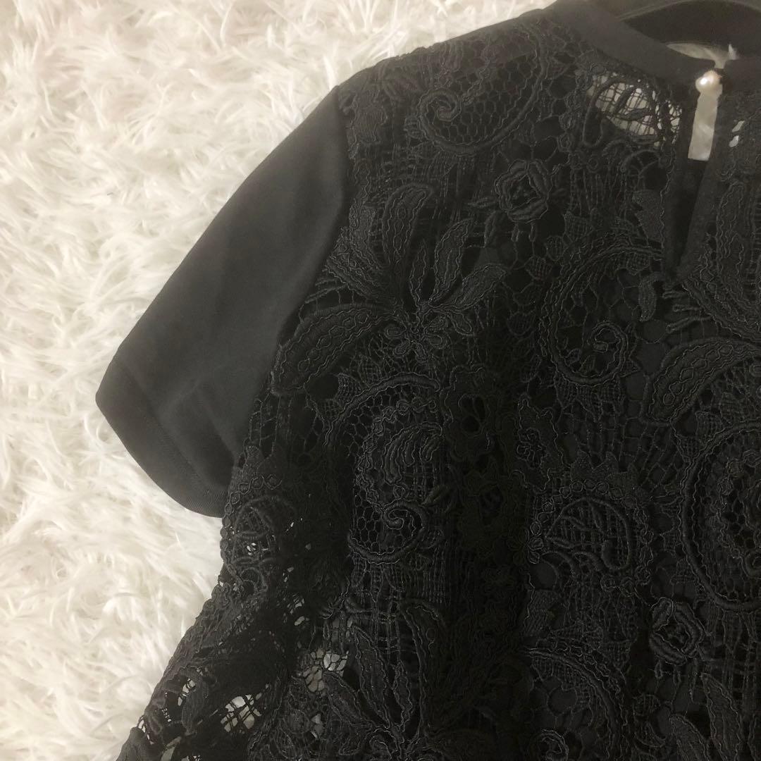 美品 ルルウィルビー 24SS 洗える レースドッキングプルオーバー ブラック