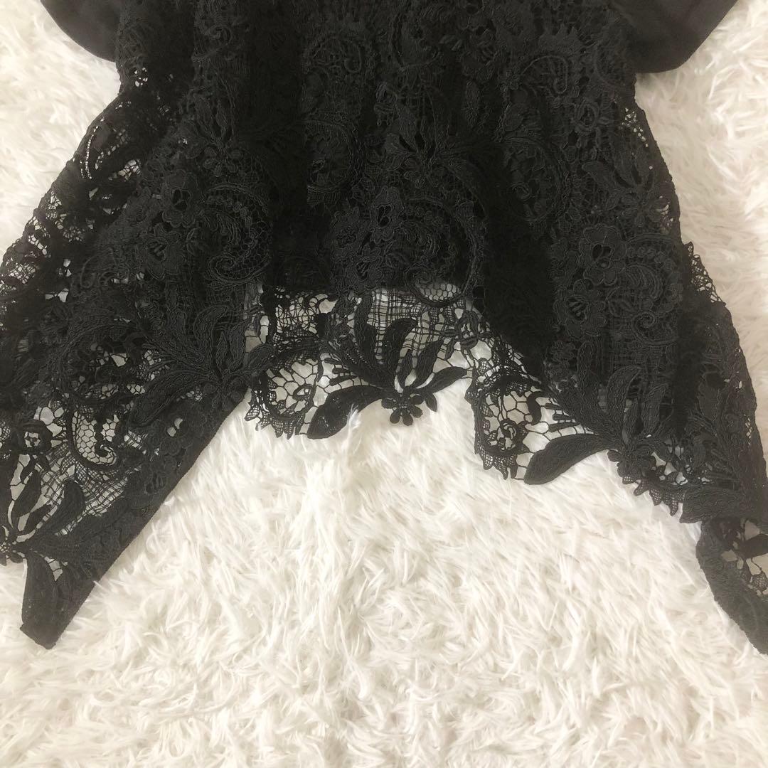 美品 ルルウィルビー 24SS 洗える レースドッキングプルオーバー ブラック