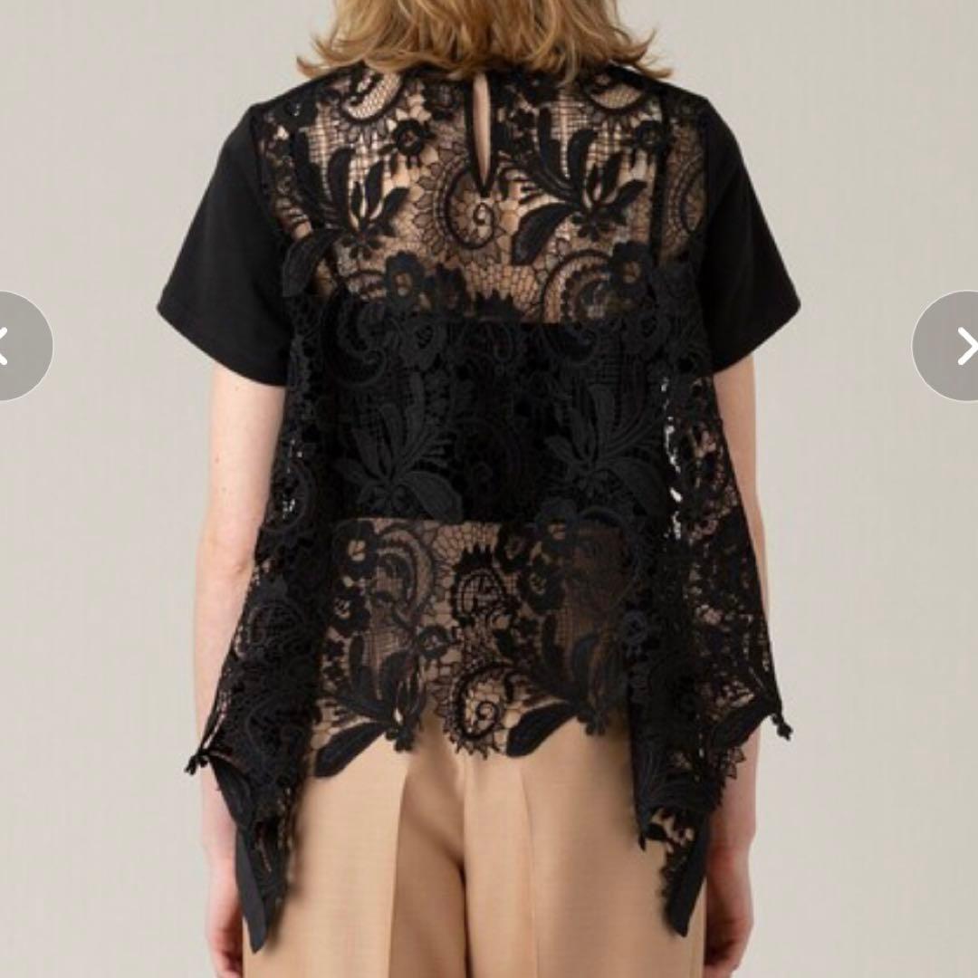 美品 ルルウィルビー 24SS 洗える レースドッキングプルオーバー ブラック