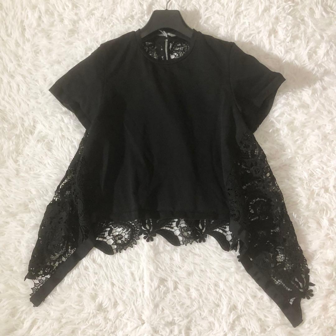 美品 ルルウィルビー 24SS 洗える レースドッキングプルオーバー ブラック