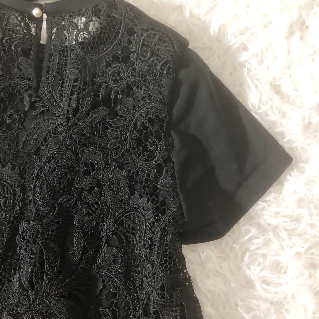 美品 ルルウィルビー 24SS 洗える レースドッキングプルオーバー ブラック