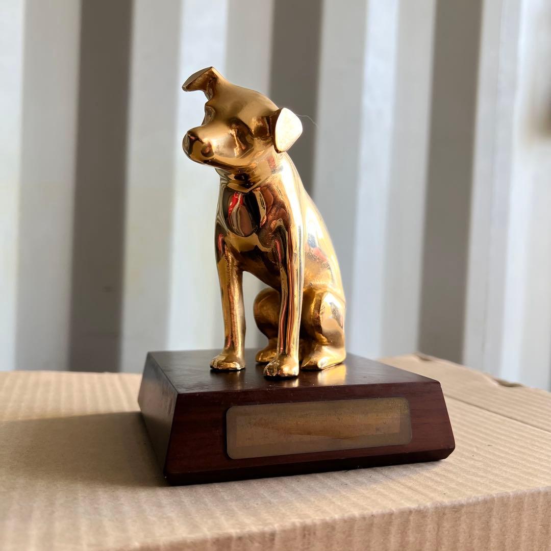 88美品✨　ビクター犬　ニッパー　18センチ　ゴールド　置物　レトロ　希少