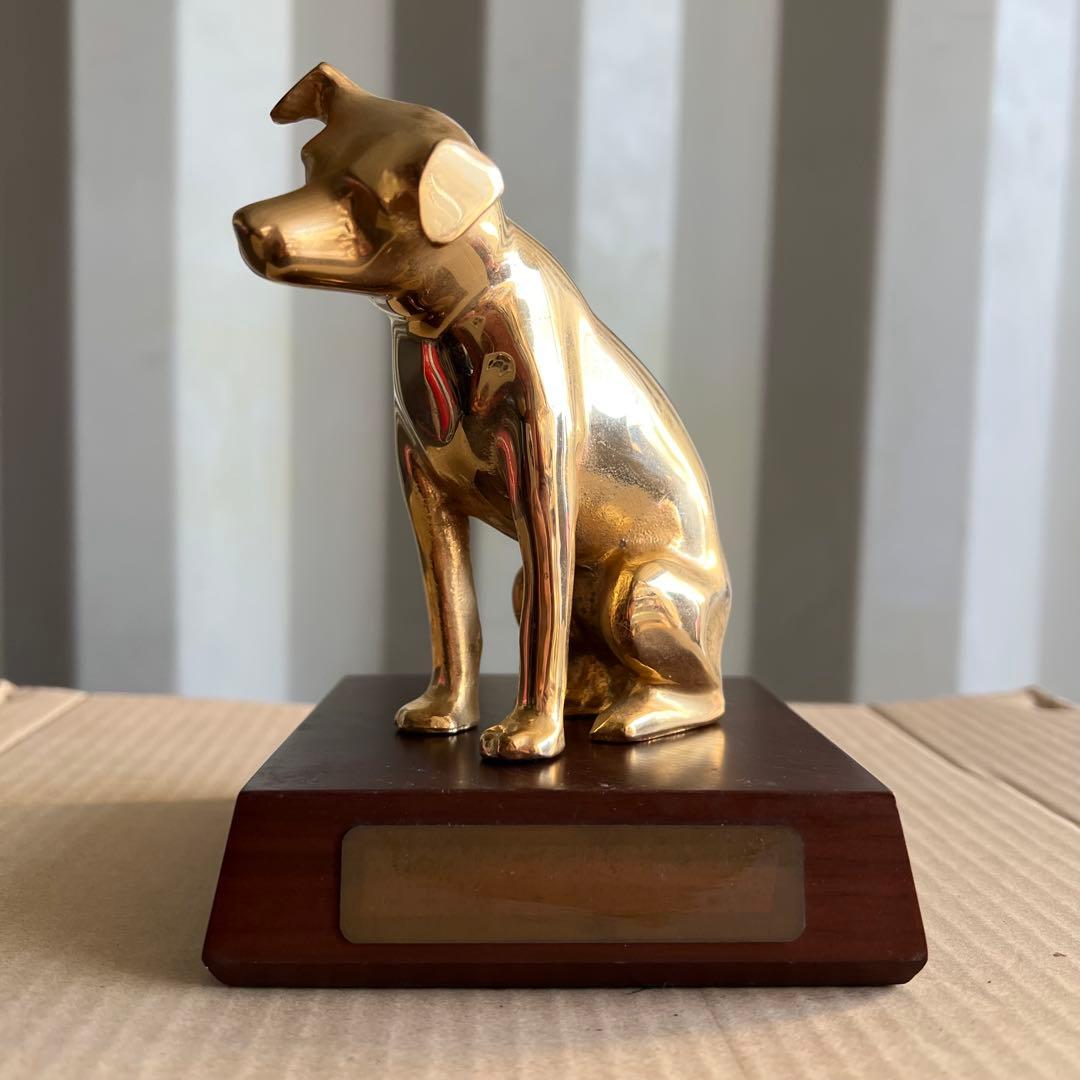 88美品✨　ビクター犬　ニッパー　18センチ　ゴールド　置物　レトロ　希少