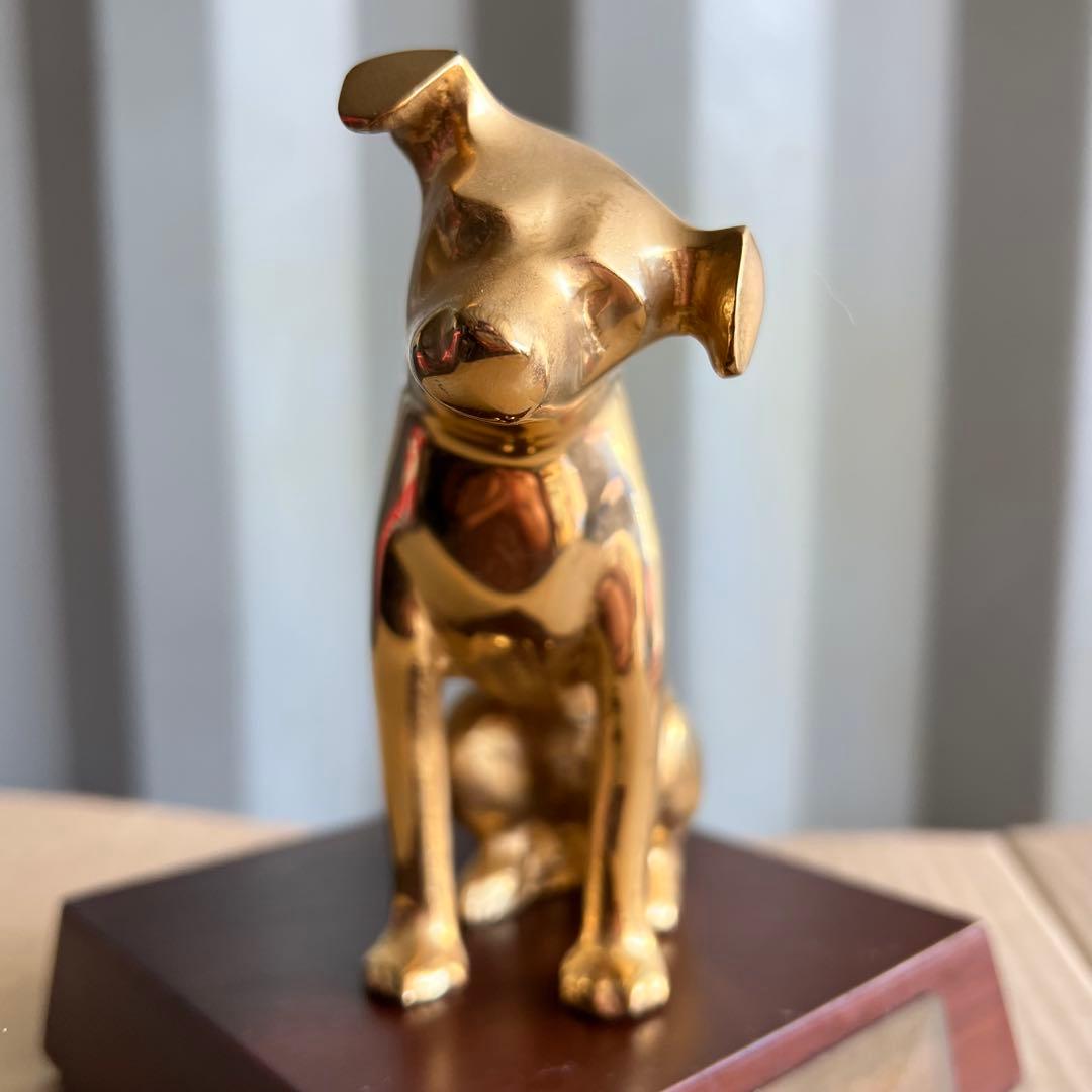 88美品✨　ビクター犬　ニッパー　18センチ　ゴールド　置物　レトロ　希少