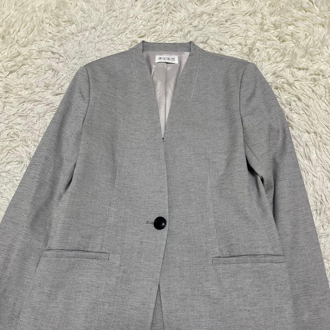美品 PLST ノーカラー セットアップ スーツ ストレッチ グレー フォーマル
