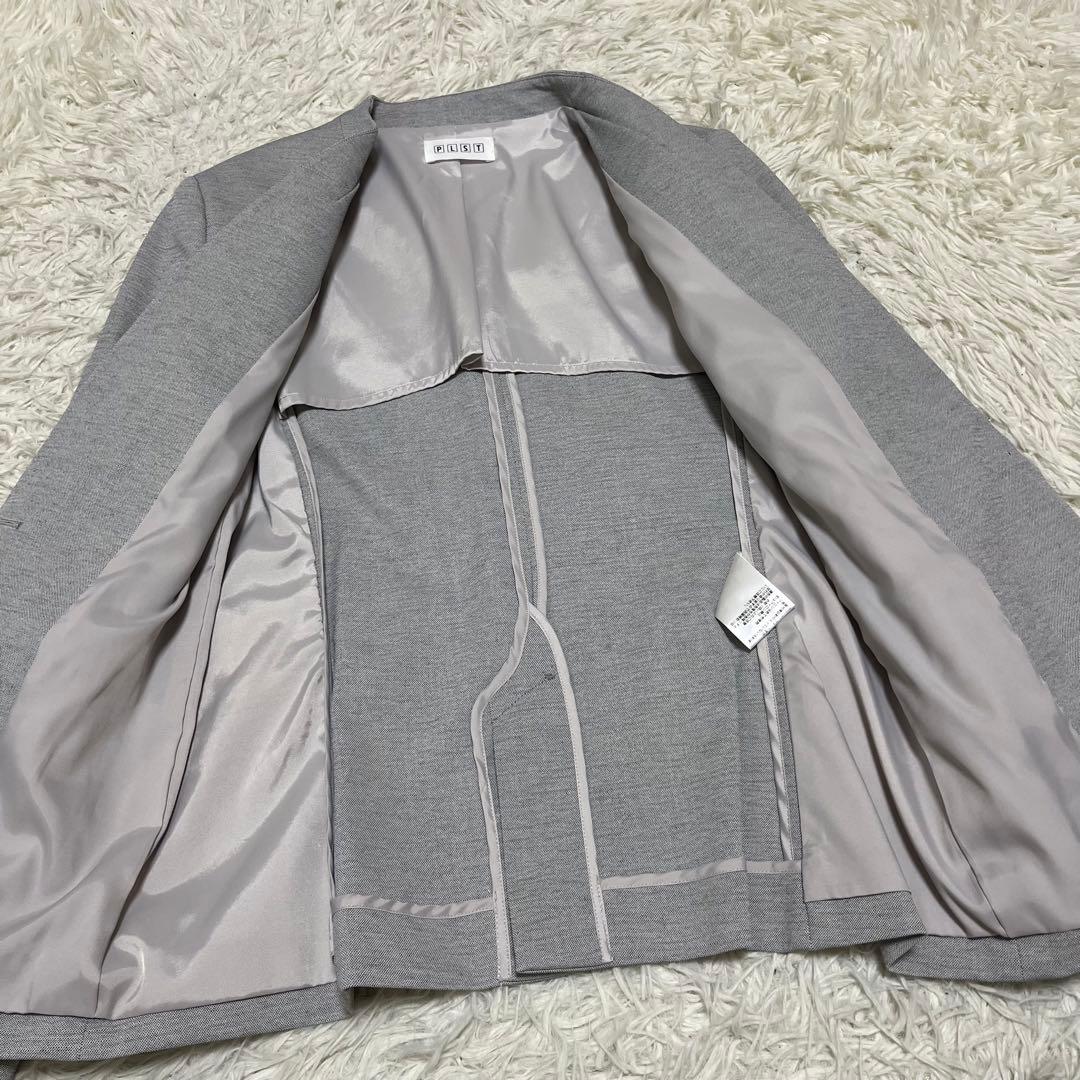 美品 PLST ノーカラー セットアップ スーツ ストレッチ グレー フォーマル