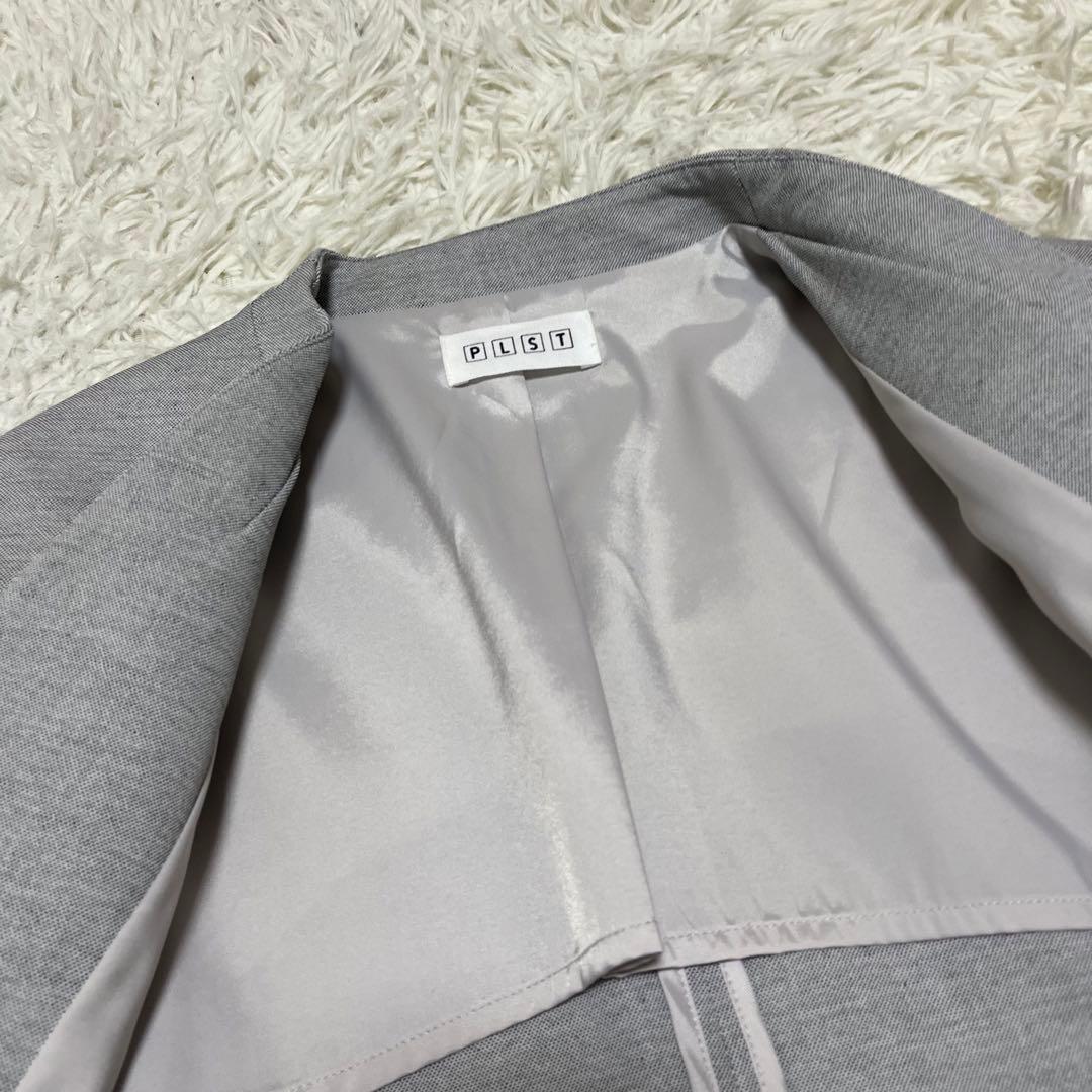 美品 PLST ノーカラー セットアップ スーツ ストレッチ グレー フォーマル