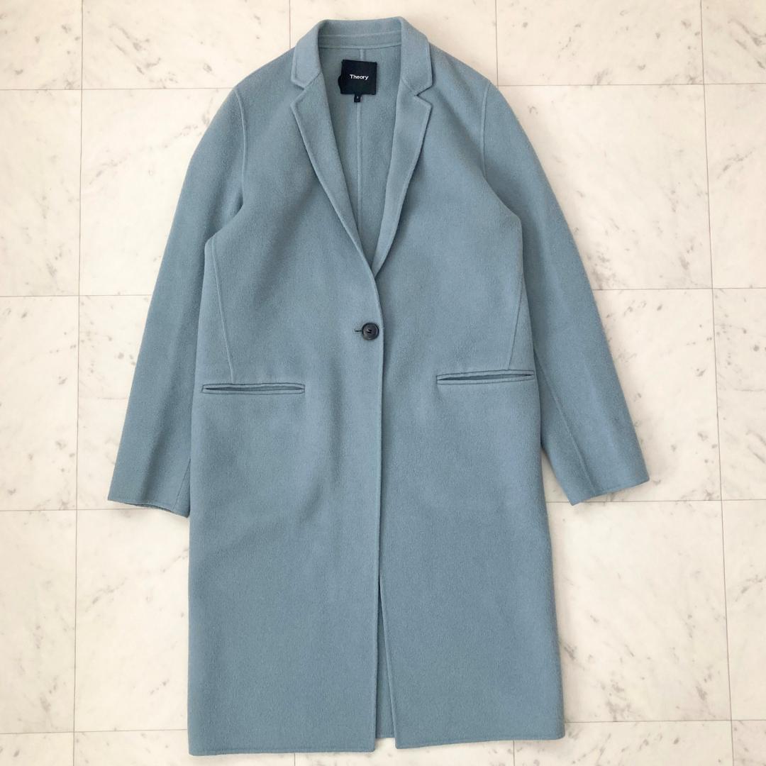セオリー　ウールカシミヤリバーチェスターコート　S ブルー