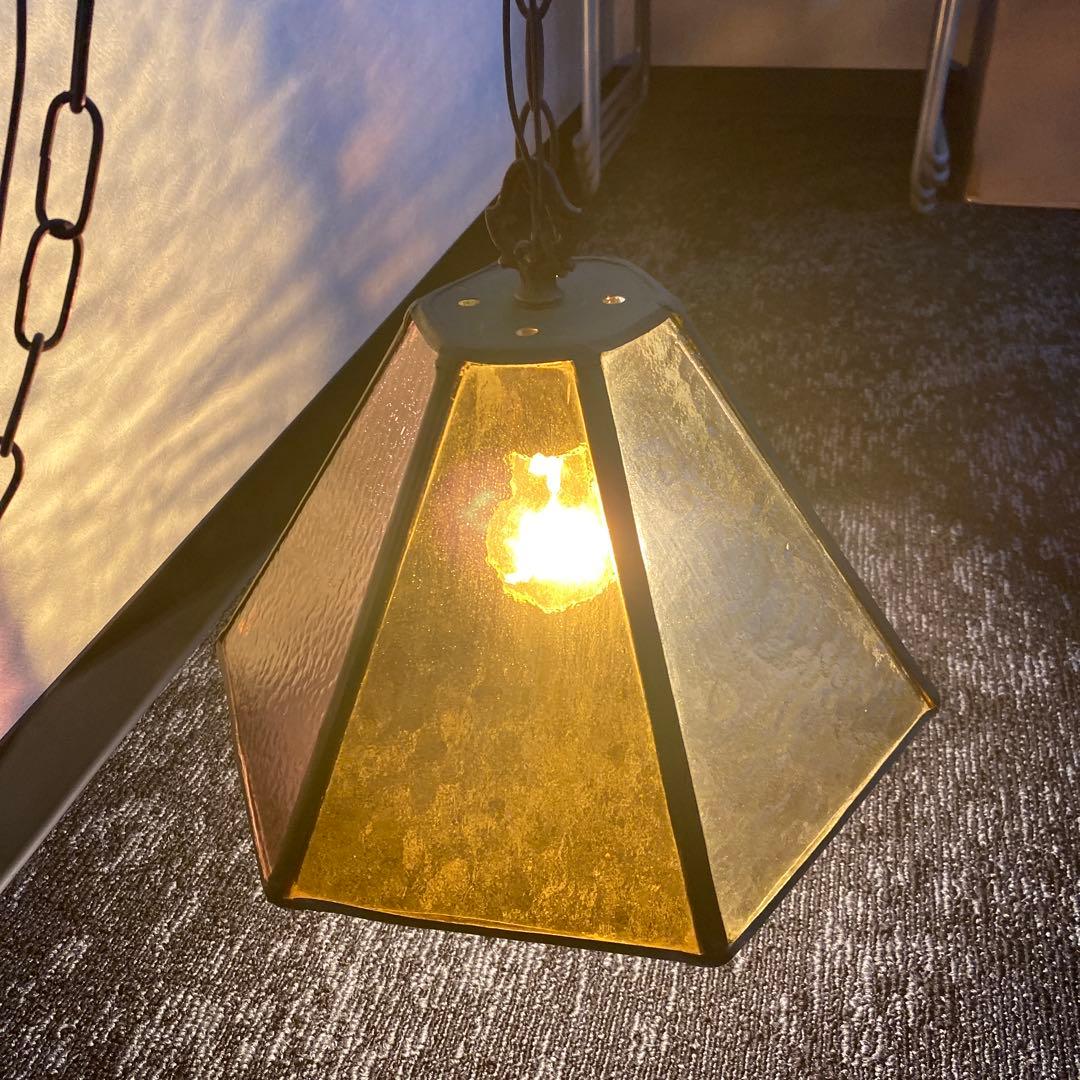 昭和レトロ　ステンドグラス　ペンダントライト　色ガラス　レトロ　ヴィンテージ