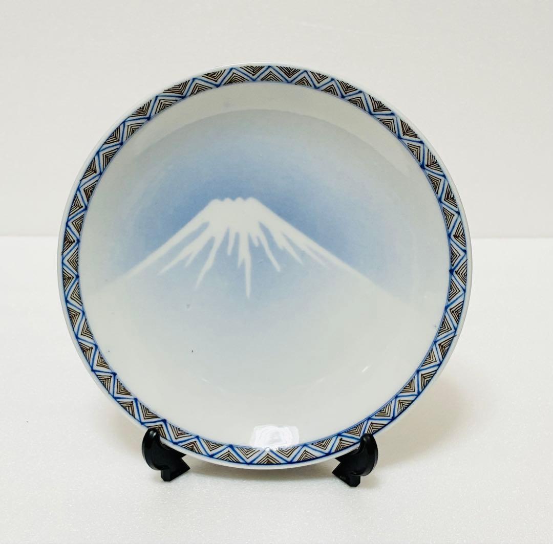 お一人様限り 明治 瀬戸焼 千峰園製 伊藤四郎左衛門 吹呉須富岳図6寸皿揃い