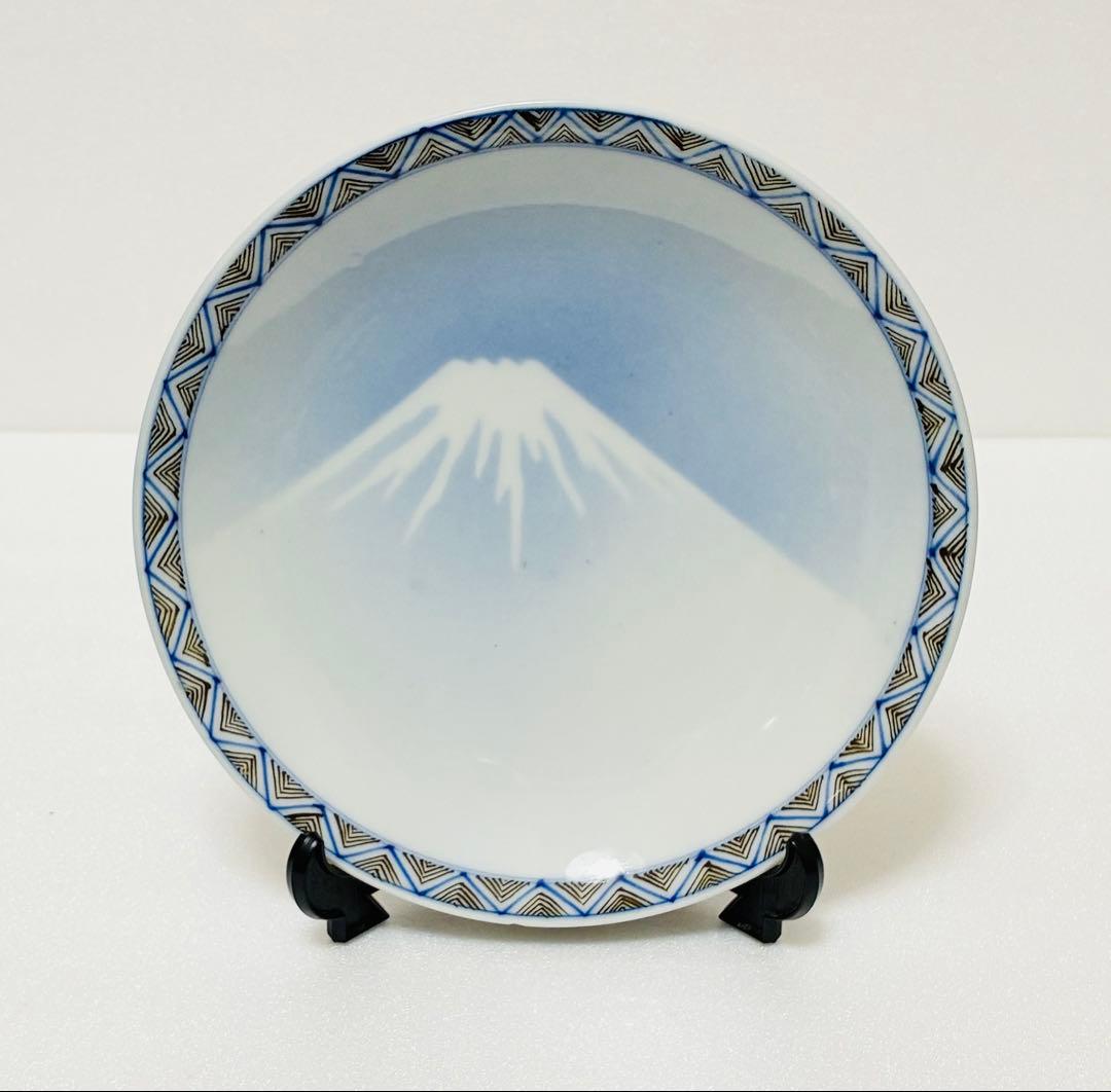 お一人様限り 明治 瀬戸焼 千峰園製 伊藤四郎左衛門 吹呉須富岳図6寸皿揃い