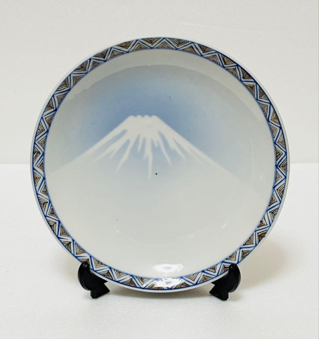 お一人様限り 明治 瀬戸焼 千峰園製 伊藤四郎左衛門 吹呉須富岳図6寸皿揃い