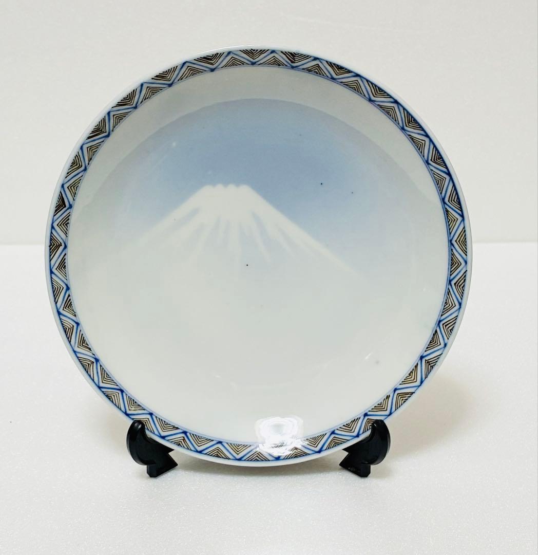 お一人様限り 明治 瀬戸焼 千峰園製 伊藤四郎左衛門 吹呉須富岳図6寸皿揃い