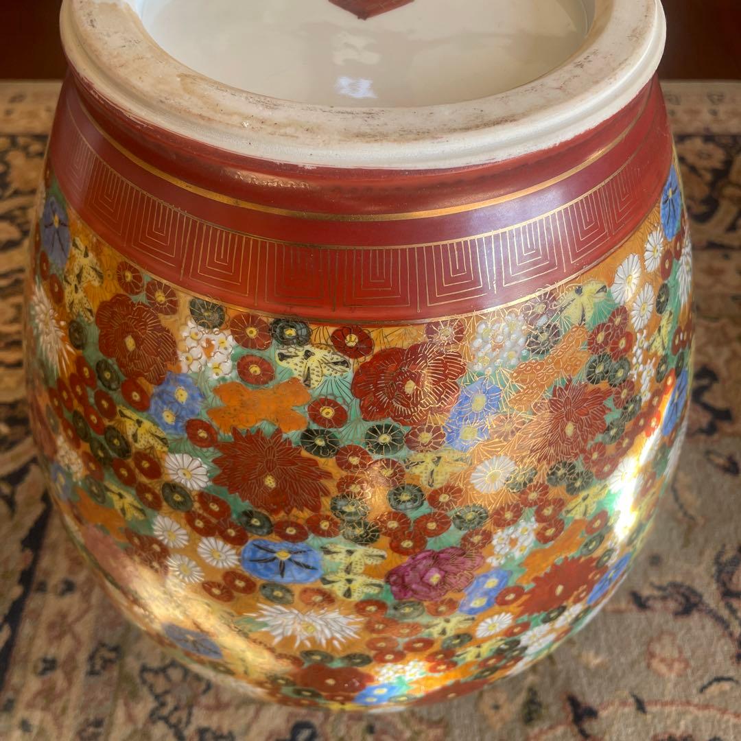 九谷焼　金彩　色絵　大きな壺　花器