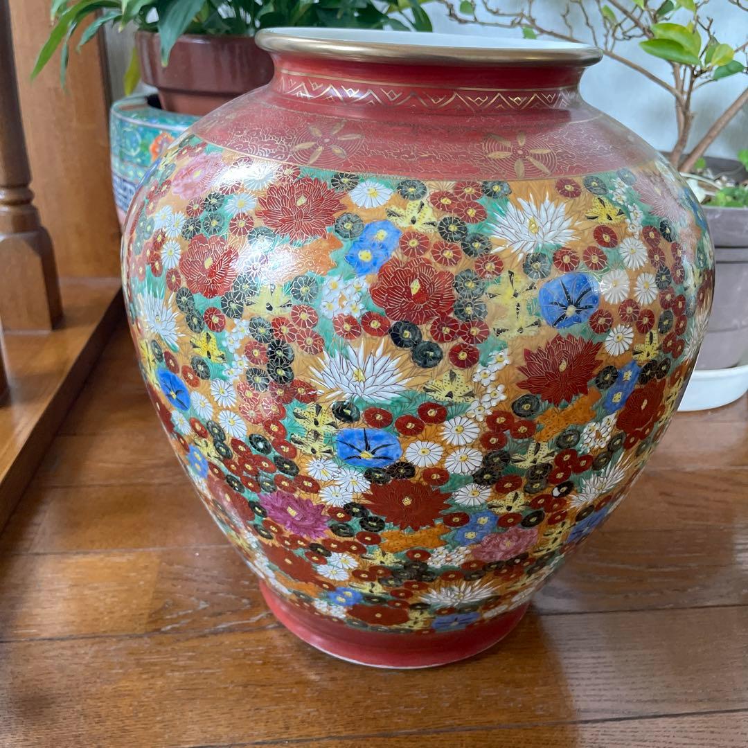 九谷焼　金彩　色絵　大きな壺　花器