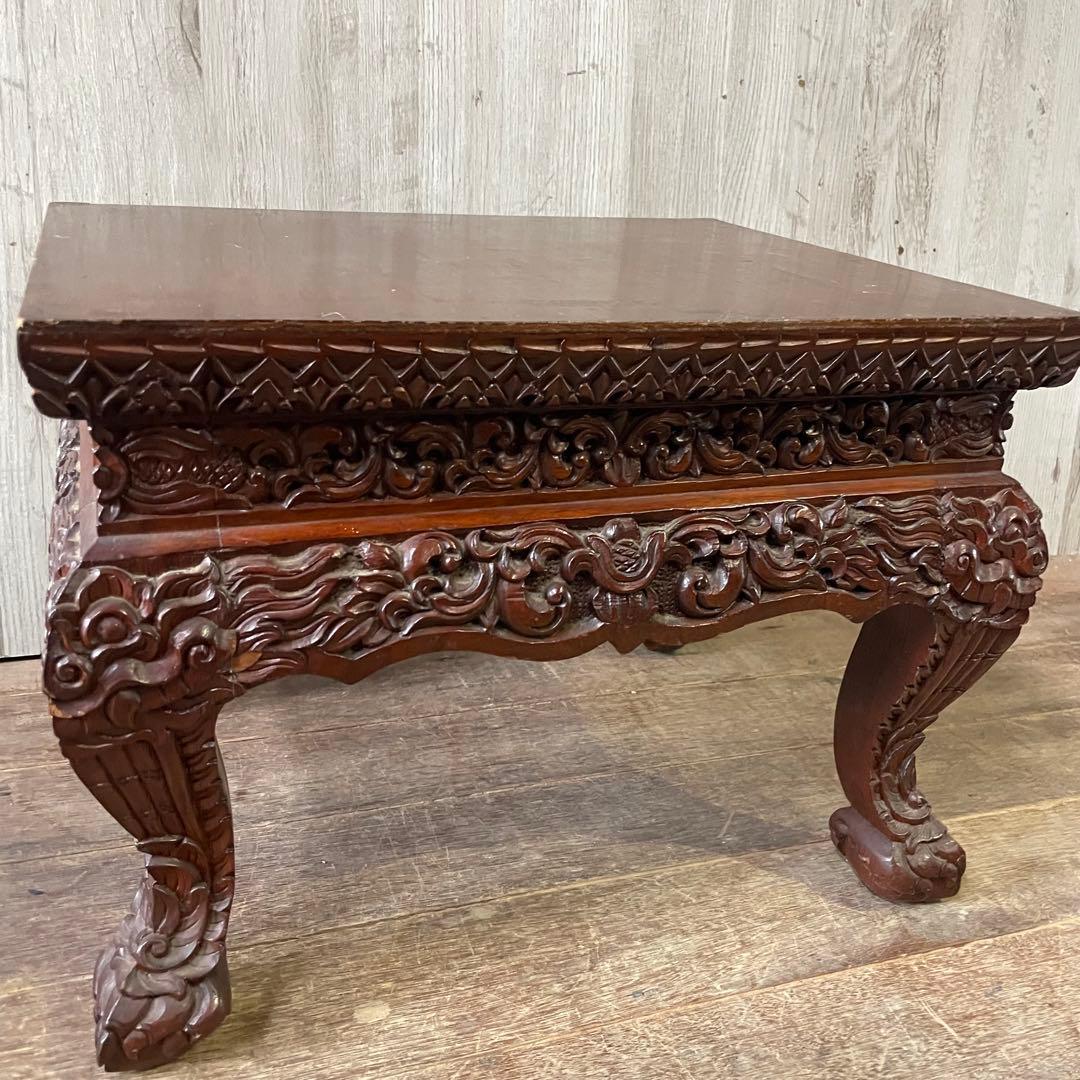 ①木製彫刻座卓 木彫サイドテーブル アジアン家具 アンティーク家具 ヴィンテージ