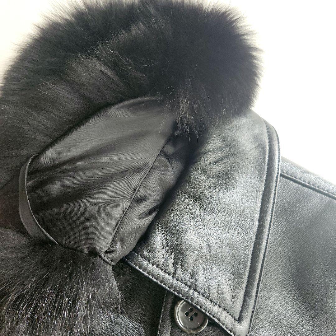 未使用　ラムレザー本革ショートコート　W　ジャケット　ブラック　フォックスファー