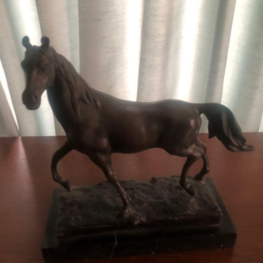 フランス製 ブロンズ馬彫刻 大理石ベース付き 28cm 美術品級