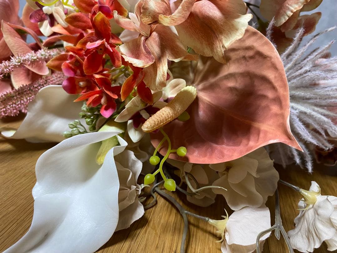 アーティフィシャルフラワー ブーケ ピンク系　ブートニアセット