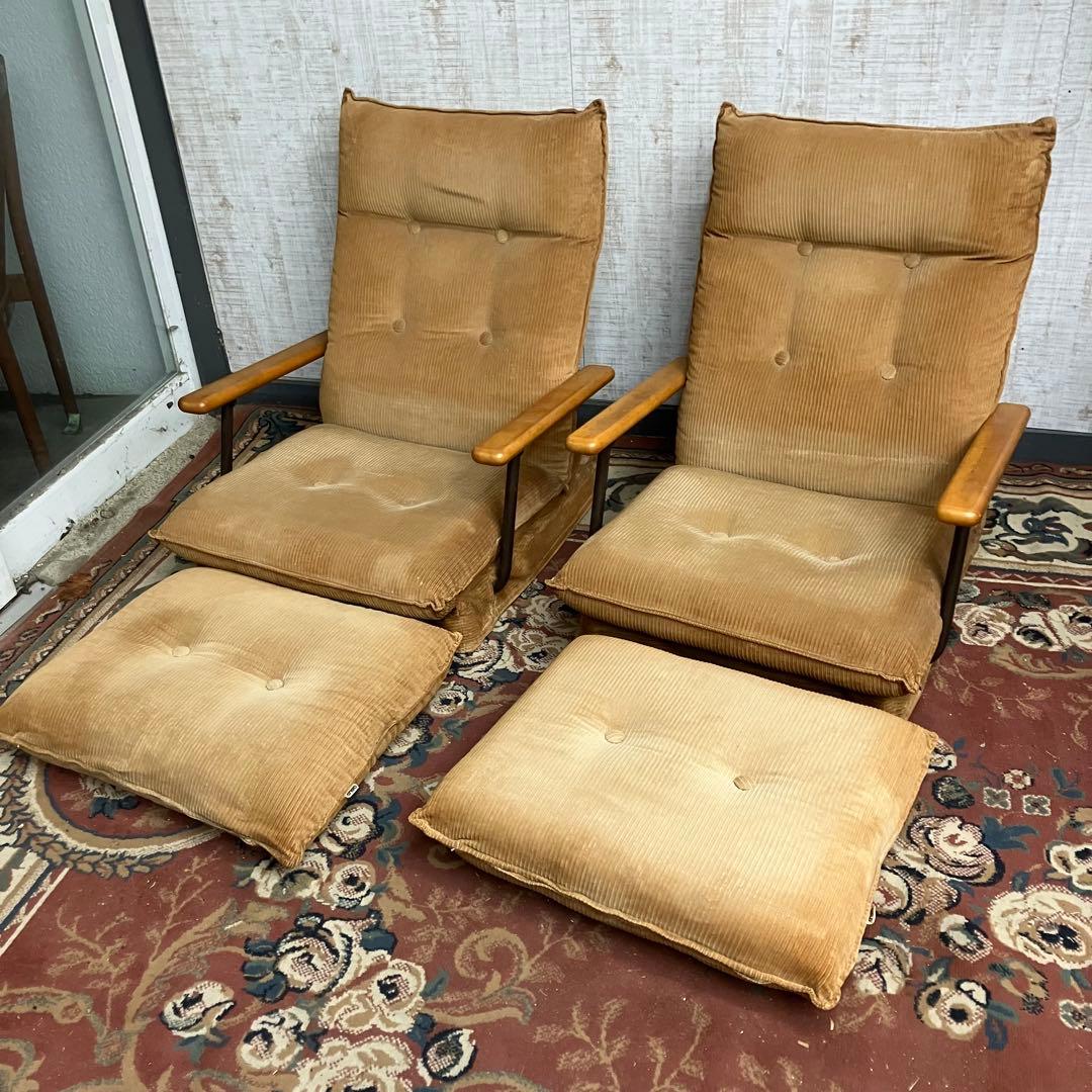 ②国産ビンテージ 昭和レトロ OSLO オスロ コーデュロイリクライニングチェア