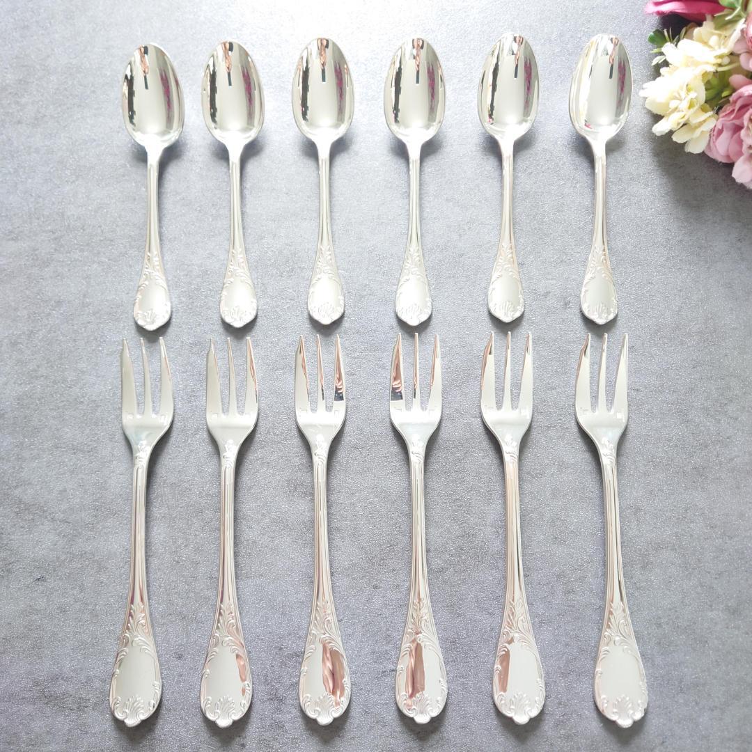 極美品 クリストフル マルリー ケーキフォーク コーヒースプーン 12点 箱付き