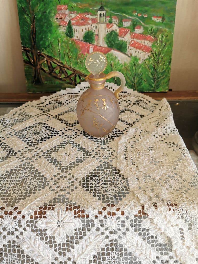 アンティーク イタリア ニードルワーク 花葉盛上刺繍フィレレース ラージクロス