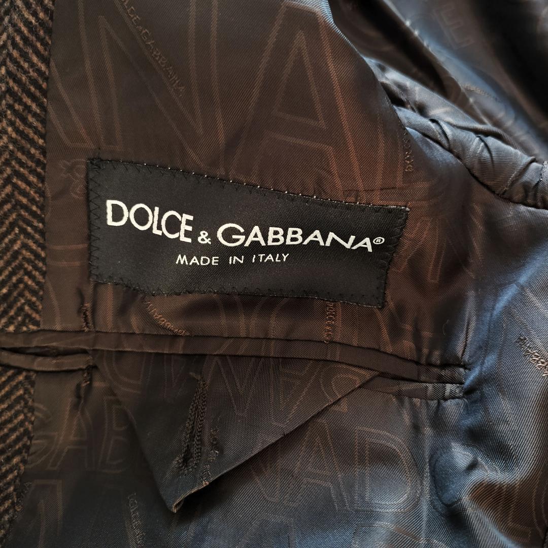 ドルチェアンドガッバーナ ウールヘリンボーンチェスターコート 52XL ブラウン