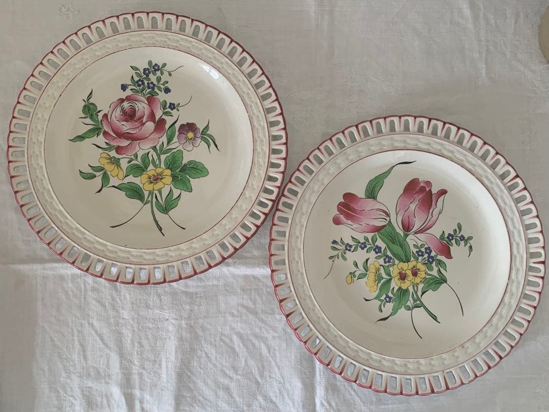 フランスアンティーク　リュネヴィル　パニエプレート　２枚　ブロカント