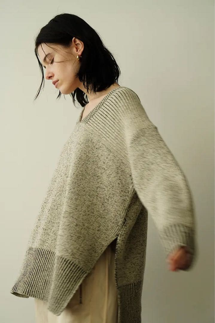 CLANE ダブルフェイス カット ネック ワイド ニット トップス サイズ1