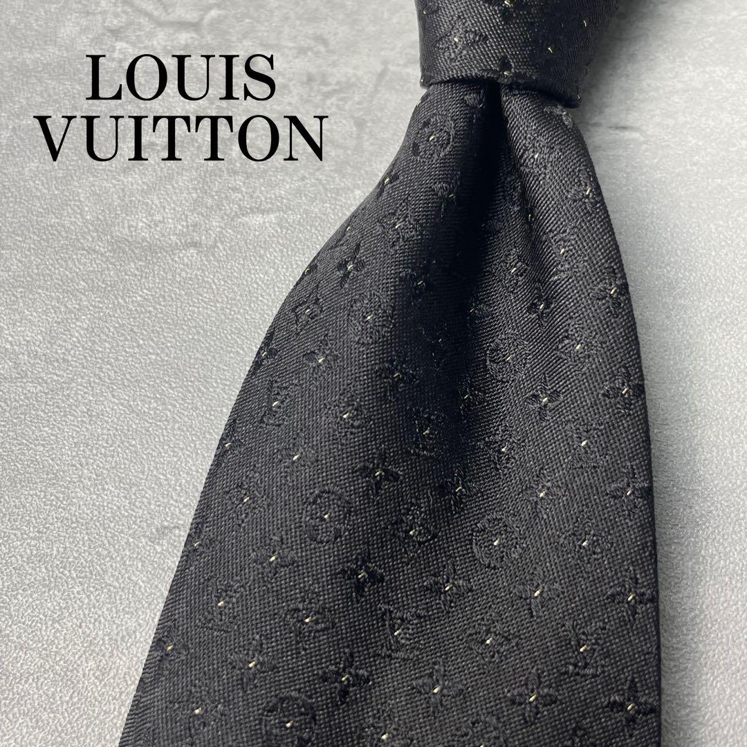 極美品 LOUIS VUITTON モノグラム 24K ピンドット ネクタイ 黒