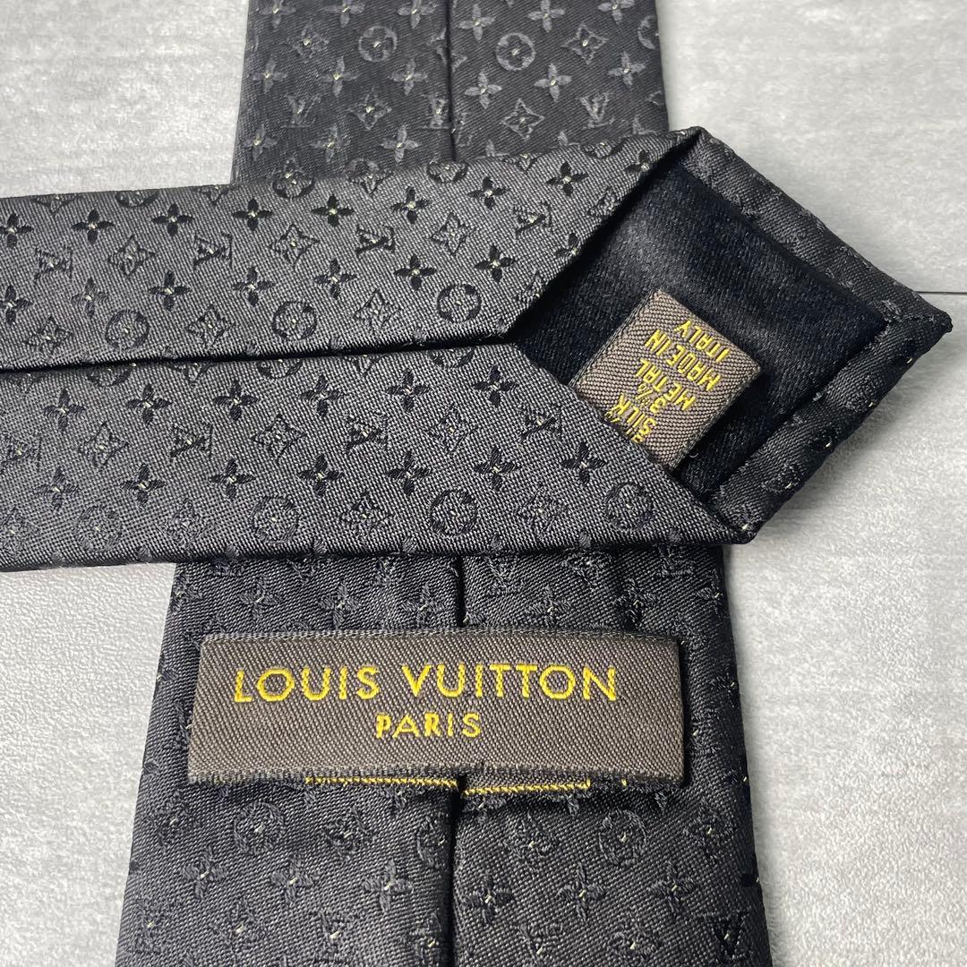 極美品 LOUIS VUITTON モノグラム 24K ピンドット ネクタイ 黒