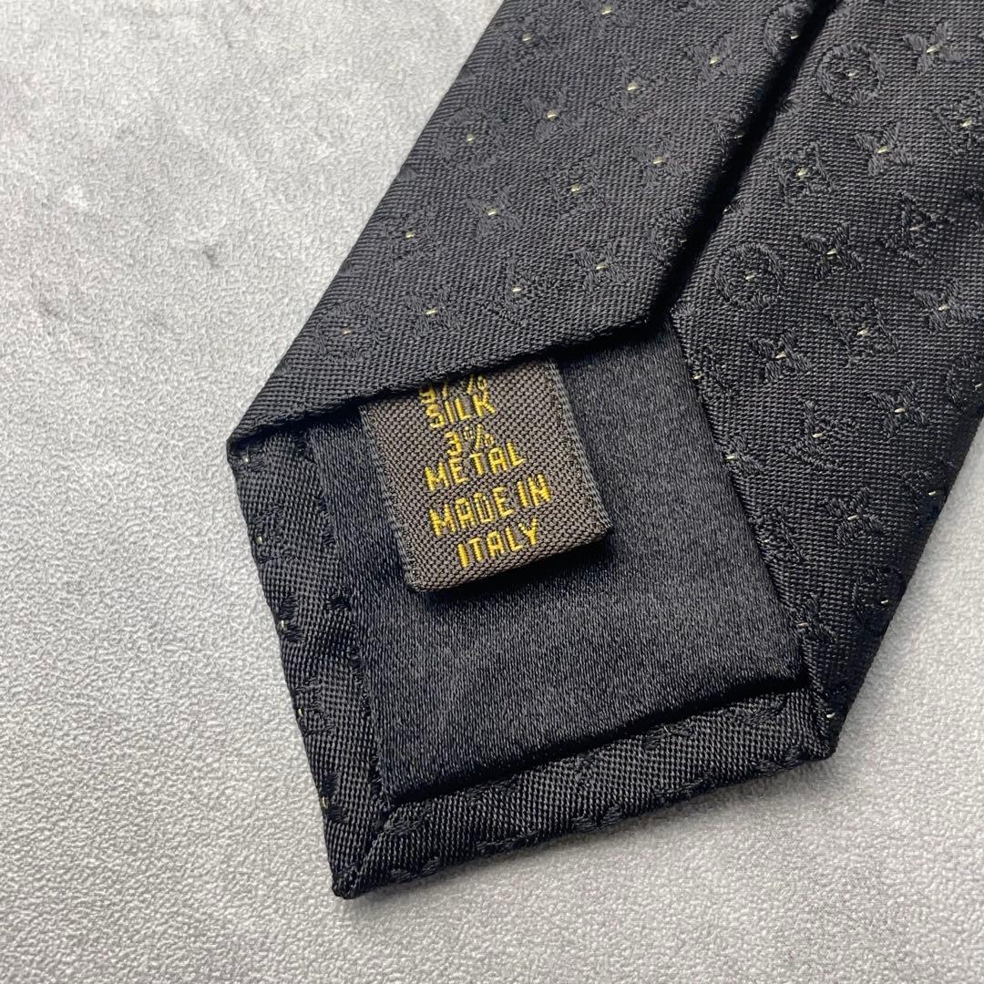 極美品 LOUIS VUITTON モノグラム 24K ピンドット ネクタイ 黒