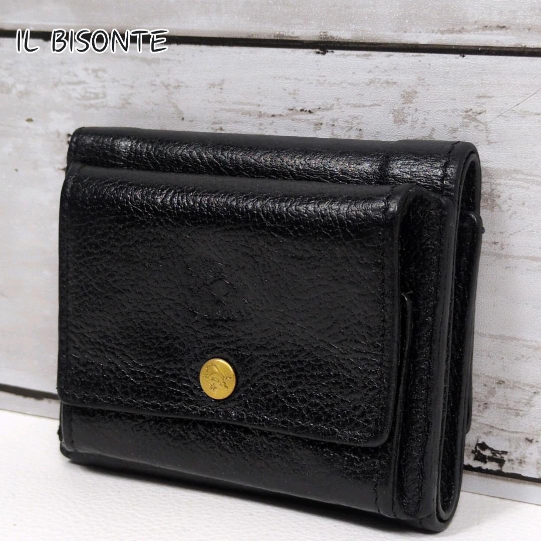 イルビゾンテ トリフォルド 三つ折り 財布 コンパクト ブラック シボ