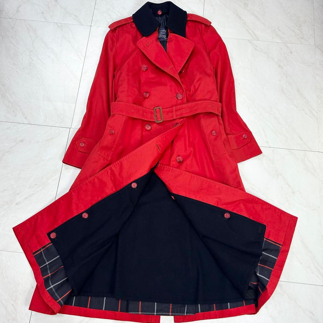 美品 バーバリー マキシ丈 ダブル トレンチコート ライナー ベルト 赤 L