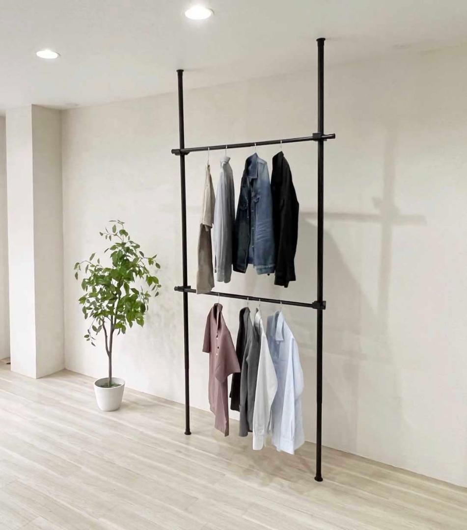 ☆ダブル突っ張りハンガーラック簡単組立, カスタマイズ可能