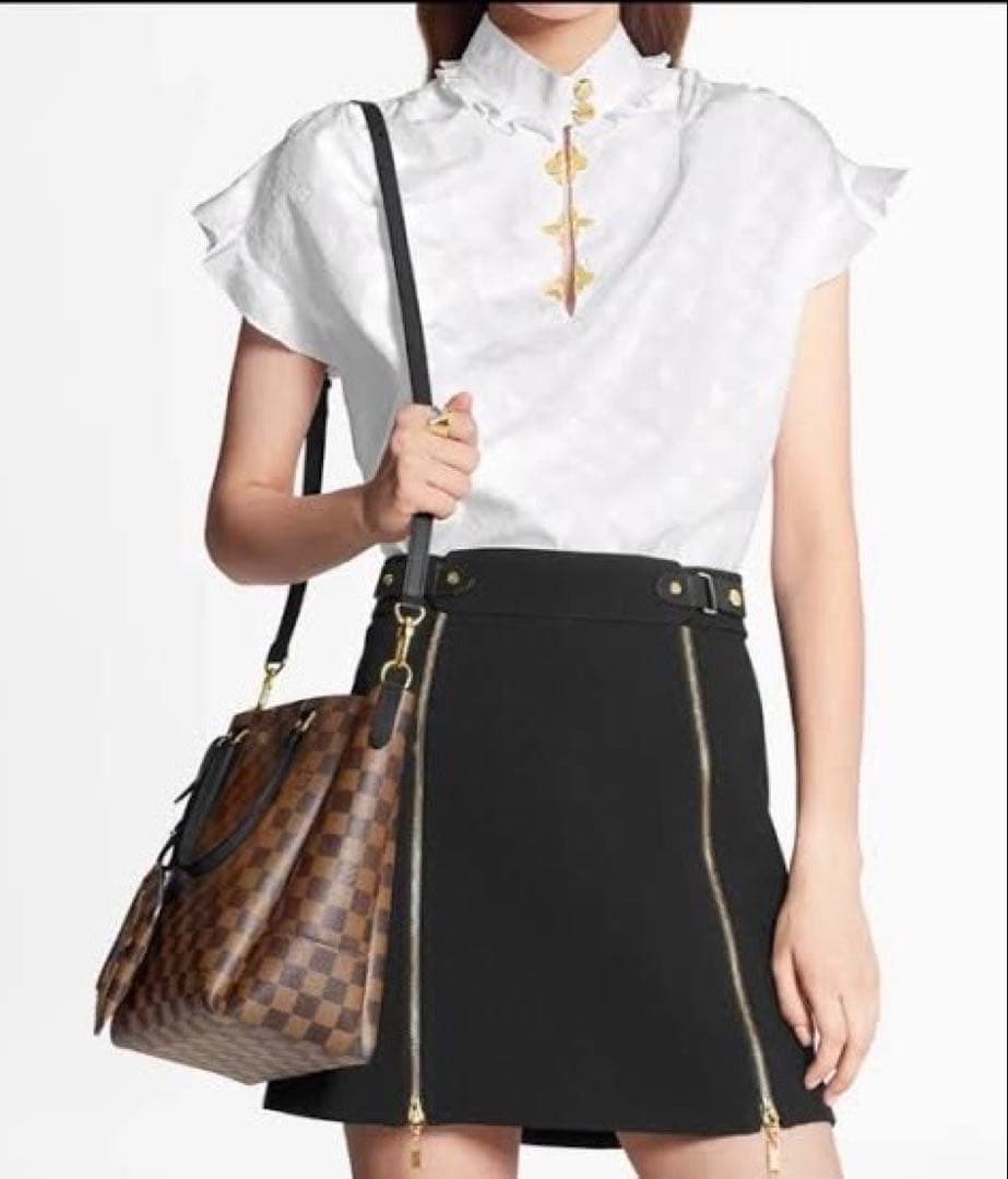 LOUIS VUITTON 19AW モノグラム フリルブラウス ゴールド 40