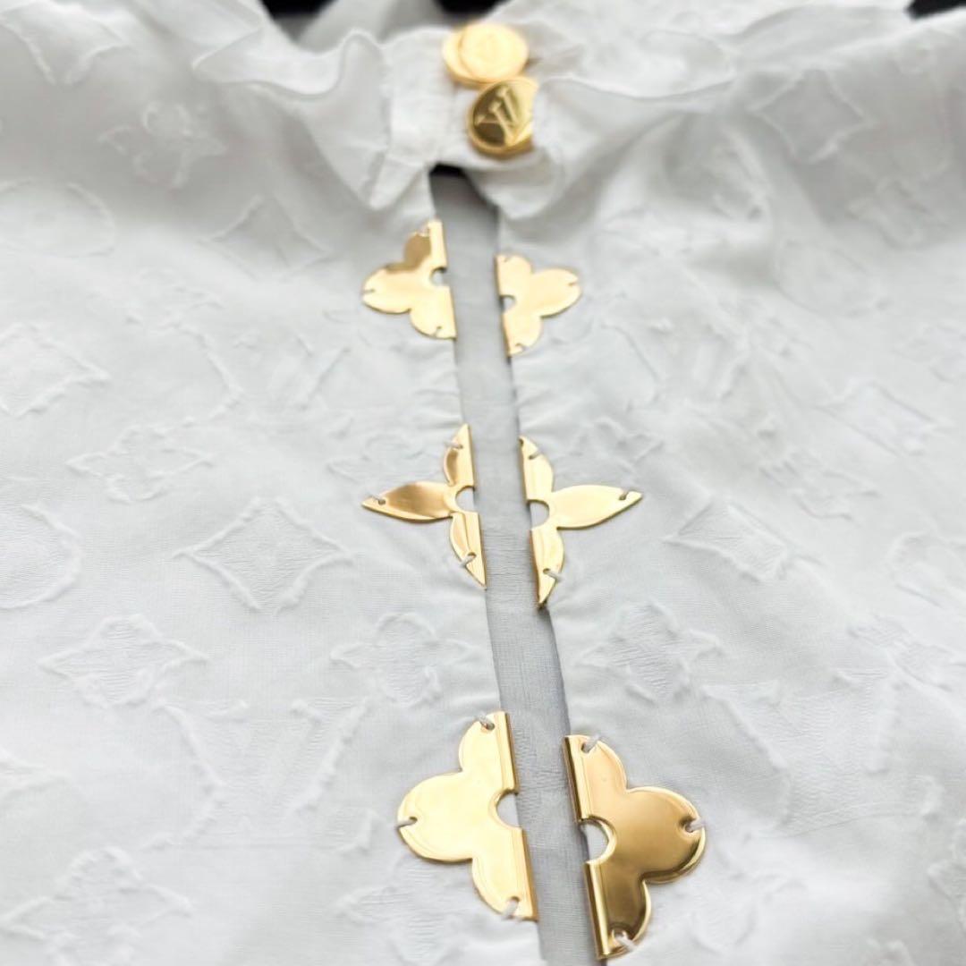 LOUIS VUITTON 19AW モノグラム フリルブラウス ゴールド 40