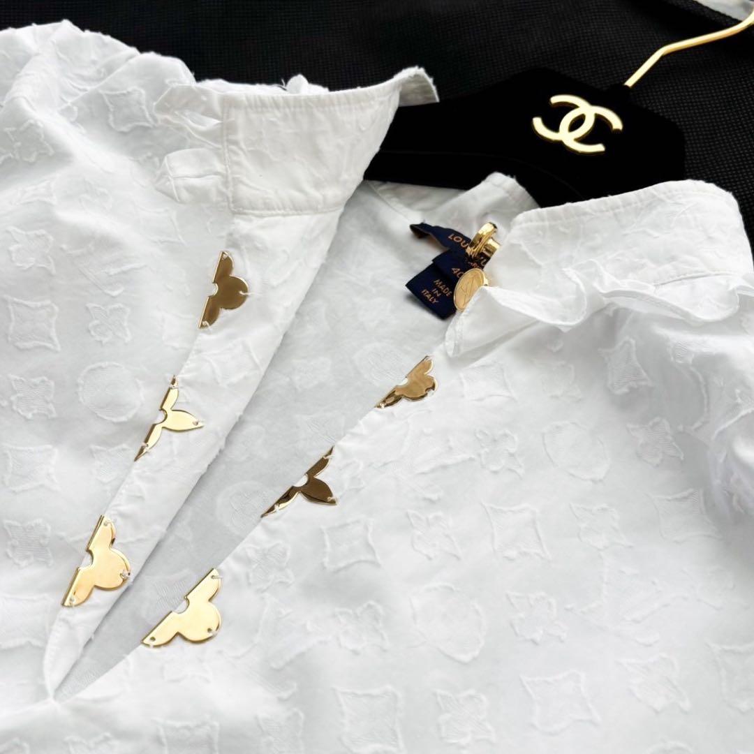 LOUIS VUITTON 19AW モノグラム フリルブラウス ゴールド 40