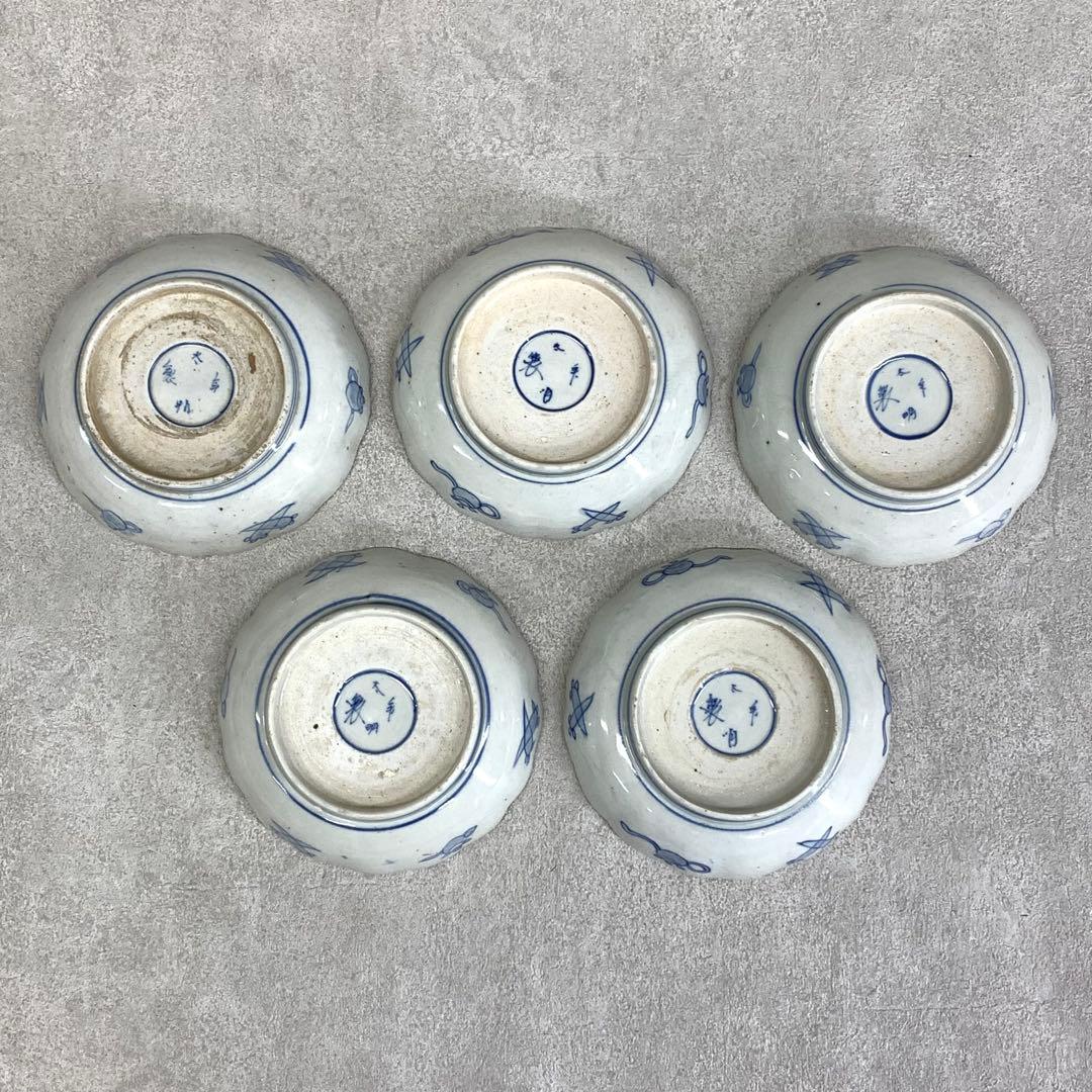 なます皿 5点 直径13.1cm 鶴亀 蝶 色絵 古皿 伊万里 有田 13