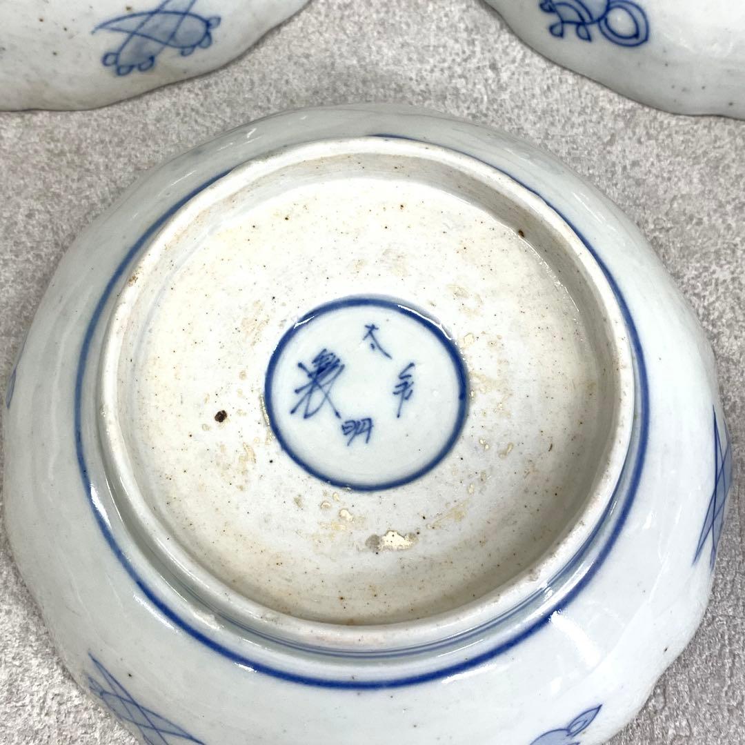 なます皿 5点 直径13.1cm 鶴亀 蝶 色絵 古皿 伊万里 有田 13