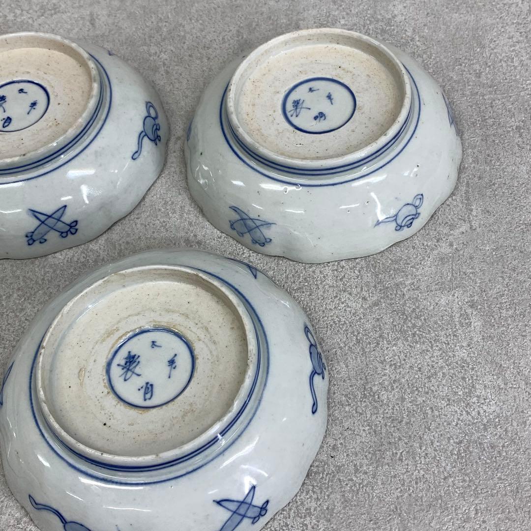 なます皿 5点 直径13.1cm 鶴亀 蝶 色絵 古皿 伊万里 有田 13