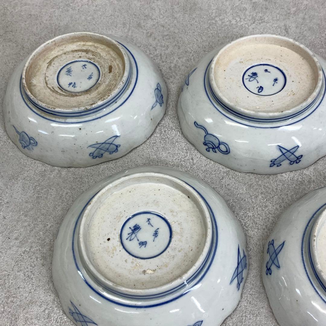 なます皿 5点 直径13.1cm 鶴亀 蝶 色絵 古皿 伊万里 有田 13