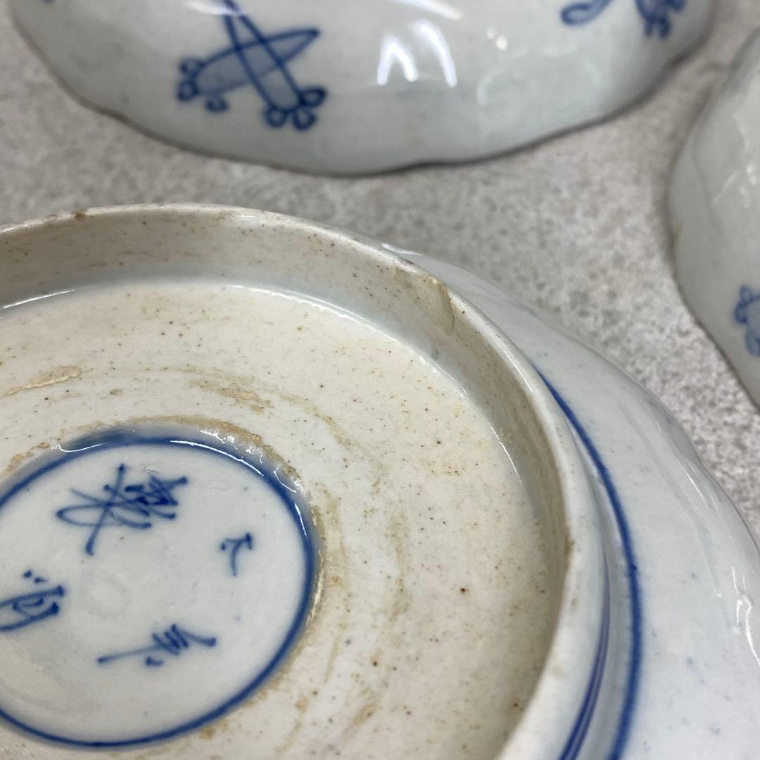 なます皿 5点 直径13.1cm 鶴亀 蝶 色絵 古皿 伊万里 有田 13