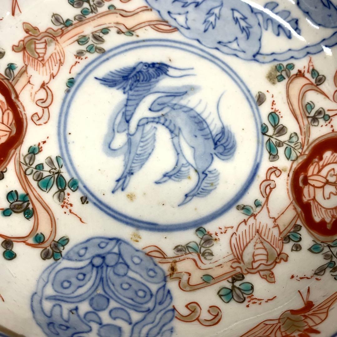 なます皿 5点 直径13.1cm 鶴亀 蝶 色絵 古皿 伊万里 有田 13