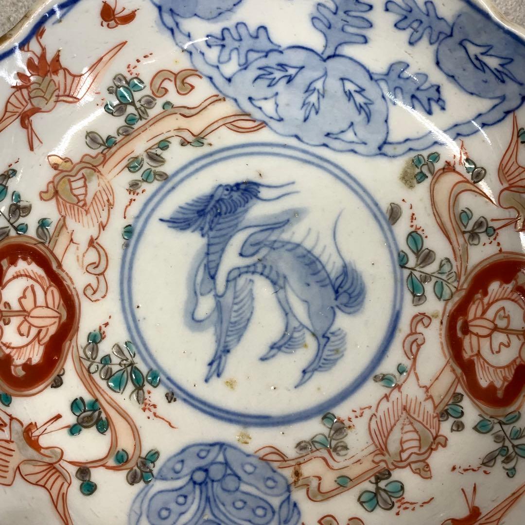 なます皿 5点 直径13.1cm 鶴亀 蝶 色絵 古皿 伊万里 有田 13